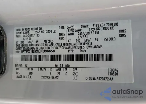 2020 Ford F150 Super Cab from USA, damaged, VIN 1FTFX1E5XLFB96658